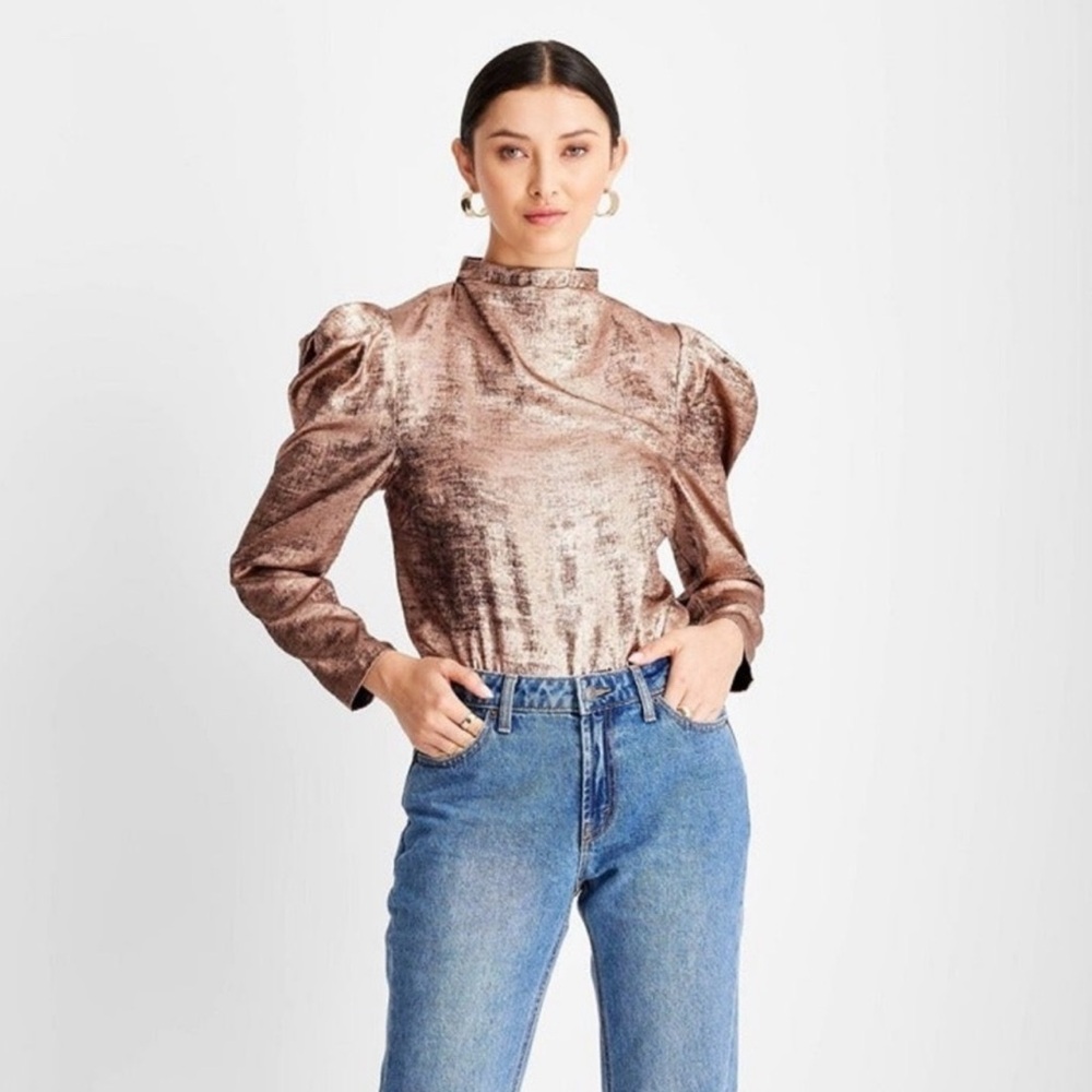 Shimmering Bronze Puff Sleeve Blouse